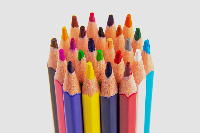 Colored Pencils for Drawing on a White Background. Education and
